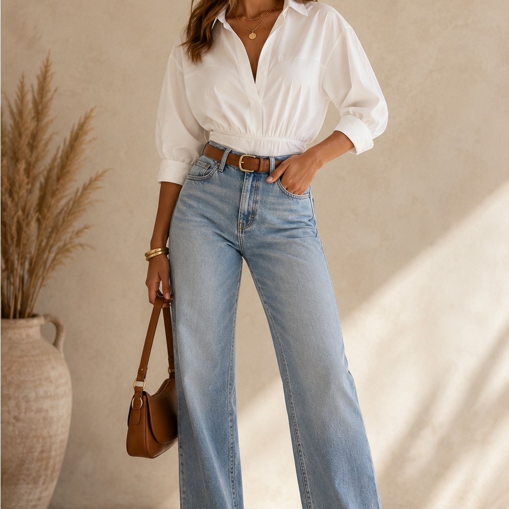 White V-Neck Long Sleeve Bodysuit — Women's Structured Staple